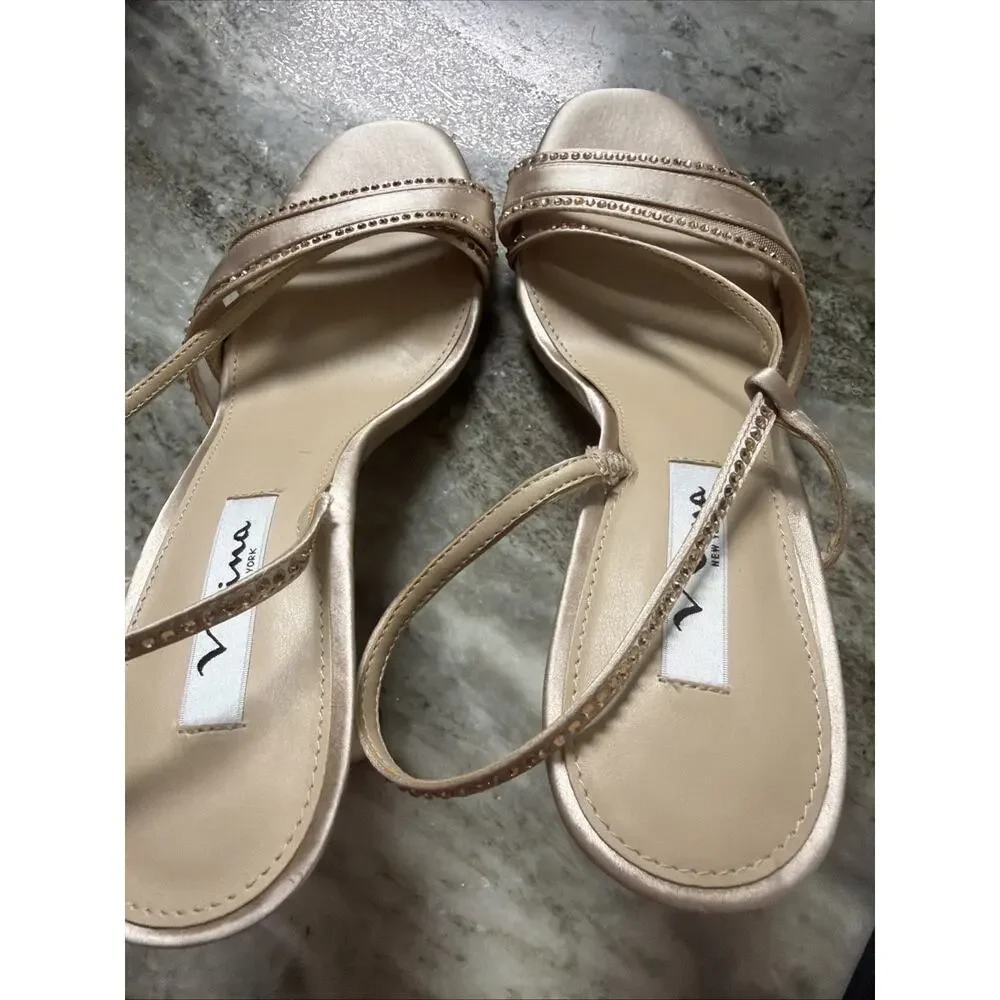 NINA ABBI PEARL ROSE SATIN MID-HEEL SANDAL SIZE 10 (SRS2)